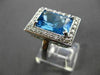 ANTIQUE 8.17CT DIAMOND & AAA BLUE TOPAZ 14K WHITE GOLD FILIGREE EMERALD CUT RING