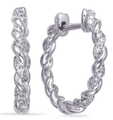 ESTATE .10CT DIAMOND 14K WHITE GOLD 3D CLASSIC ROPE HUGGIE HOOP HANGING EARRINGS