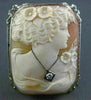 ANTIQUE LARGE .08CT DIAMOND 14K WHITE GOLD FILIGREE LADY CAMEO BROOCH PIN #22063