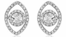 ESTATE .20CT DIAMOND 14KT WHITE GOLD 3D EVIL EYE LUCKY STUD EARRINGS
