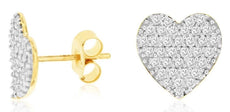 .70CT DIAMOND 14KT YELLOW GOLD ROUND CLASSIC PAVE HEART SHAPE LOVE STUD EARRINGS