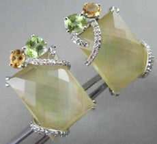 ANTIQUE 14KT WHITE 16.25CTW YELLOW QUARZ & DIAMONDS WITH MULTI GEM EARRINGS!!!!!