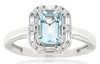 1.09CT DIAMOND & AAA AQUAMARINE 14KT WHITE GOLD 3D SQUARE HALO ENGAGEMENT RING