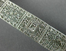 ANTIQUE WIDE & LONG .15CT DIAMOND 14K WHITE GOLD FILIGREE TENNIS BRACELET #26025