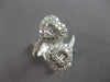 LARGE 1.3CT DIAMOND 14KT WHITE GOLD 3D ROUND & BAGUETTE DOUBLE HEART LOVE RING