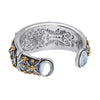 LARGE AAA MOTHER OF PEARL 18KT YELLOW GOLD & 925 SILVER 3D CUFF BANGLE BRACELET