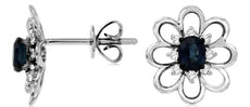 .68CT DIAMOND & AAA SAPPHIRE 14K WHITE GOLD 3D OVAL & ROUND FLOWER STUD EARRINGS