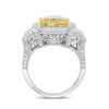 EXTRA LARGE 6.73CT WHITE & FANCY YELLOW DIAMOND 18KT 2 TONE GOLD ENGAGEMENT RING