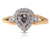 1.42CT WHITE & CHOCOLATE FANCY DIAMOND 18KT ROSE GOLD 3D PEAR SHAPE & ROUND RING