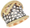 LARGE 4.04CT WHITE & FANCY YELLOW DIAMOND 18K YELLOW & BLACK GOLD SPIDERWEB RING