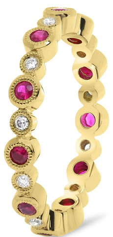 .50CT DIAMOND & AAA RUBY 14KT YELLOW GOLD 3D FILIGREE ETERNITY ANNIVERSARY RING
