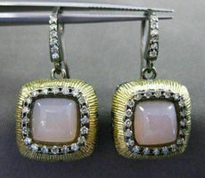 ESTATE .60CT DIAMOND PINK QUARTZ 14K BLACK YELLOW GOLD FILIGREE HANGING EARRINGS