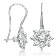 ESTATE 1.52CT DIAMOND 14KT WHITE GOLD CLASSIC FLOWER LEVERBACK HANGING EARRINGS
