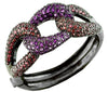 LARGE 28CT AAA MULTI COLOR SAPPHIRE 925 SILVER 3D LOVE KNOT CUFF BANGLE BRACELET