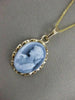 ESTATE 14K YELLOW GOLD BLUE AGATE GIRL WITH PEARLS CAMEO PENDANT + CHAIN #21501