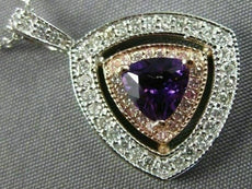 LARGE 1.15CT DIAMOND & AAA AMETHYST 14K WHITE & ROSE GOLD 3D DOUBLE HALO PENDANT