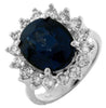 LARGE 9.05CT DIAMOND & AAA SAPPHIRE 14KT WHITE GOLD OVAL & ROUND ENGAGEMENT RING