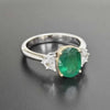 ESTATE 2.29CT DIAMOND & AAA EMERALD 18K 2 TONE GOLD OVAL 3 STONE ENGAGEMENT RING