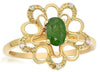 ESTATE .35CT DIAMOND & AAA EMERALD 14K YELLOW GOLD OVAL & ROUND FLOWER LOVE RING