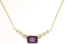 1.14CT DIAMOND & AA AMETHSYT 14KT YELLOW GOLD 3D EMERALD CUT & ROUND NECKLACE