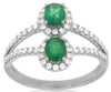 1.1CT DIAMOND & AAA EMERALD 14K WHITE GOLD OVAL & ROUND DOUBLE FLOWER FUN RING