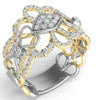 ESTATE WIDE .98CT DIAMOND 14KT 2 TONE GOLD 3D MULTI FLOWER DOUBLE HEART FUN RING