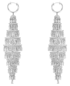EXTRA LARGE 12.12CT DIAMOND 18KT WHITE GOLD ROUND & BAGUETTE CHANDELIER EARRINGS