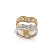 WIDE .84CT DIAMOND 18KT 2 TONE GOLD 3D MULTI ROW DOUBLE HEART FULL FINGER RING