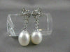ANTIQUE DIAMOND 11M OVAL SEA PEARL 14K WHITE GOLD HANGING FILIGREE EARRINGS #836