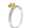 .76CT WHITE & CANARY DIAMOND 14KT 2 TONE GOLD 3D CUSHION & ROUND ENGAGEMENT RING