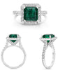 LARGE 4.2CT DIAMOND & AAA EMERALD 18KT WHITE GOLD 3D SQUARE HALO ENGAGEMENT RING