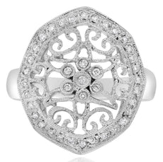 WIDE .23CT DIAMOND 14KT WHITE GOLD 3D MULTI HEART OPEN FILIGREE FLORAL LOVE RING