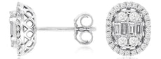 .53CT DIAMOND 14K WHITE GOLD 3D ROUND & BAGUETTE CLUSTER OVAL HALO STUD EARRINGS