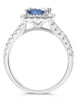 1.99CT DIAMOND &AAA SAPPHIRE 18K WHITE GOLD CUSHION & ROUND HALO ENGAGEMENT RING
