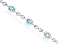 5.36CT DIAMOND & AAA AQUAMARINE 14KT WHITE GOLD 3D OVAL & ROUND TENNIS BRACELET