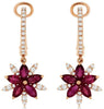 2.01CT DIAMOND & AAA RUBY 14KT ROSE GOLD 3D MARQUISE FLOWER FUN HANGING EARRINGS