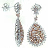 LARGE 7.35CT WHITE & PINK DIAMOND 18K WHITE & ROSE GOLD CLUSTER HANGING EARRINGS