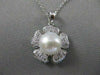 ANTIQUE DIAMOND 8MM SEA PEARL FLOWER 14K WHITE GOLD PENDANT