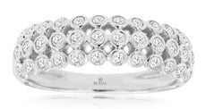 WIDE .50CT DIAMOND 14K WHITE GOLD 3D ROUND BEZEL 3 ROW ETOILE SEMI ETERNITY RING