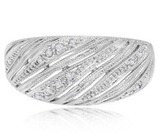 WIDE .09CT DIAMOND 14KT WHITE GOLD MULTI ROW DIAGONAL FILIGREE ANNIVERSARY RING