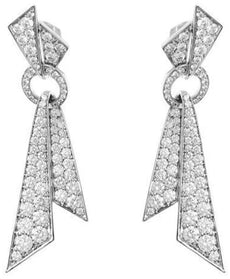 LARGE 4.92CT DIAMOND 14KT WHITE GOLD TRIANGULAR CIRCLE OF LIFE HANGING EARRINGS