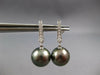 ESTATE .15CT DIAMOND & AAA TAHITIAN PEARL 14K WHITE GOLD 3D BAR HANGING EARRINGS