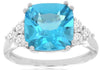 LARGE 5.45CT DIAMOND & AAA BLUE TOPAZ 14KT WHITE GOLD CUSHION & ROUND LOVE RING