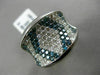 ESTATE WIDE 2.86CT WHITE & BLUE DIAMOND 14KT WHITE GOLD 3D CONCAVE COCKTAIL RING