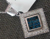 LARGE 1.26CT WHITE & BLUE DIAMOND 14K WHITE GOLD PRINCESS & ROUND SQUARE PENDANT