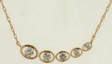 .25CT DIAMOND 14KT YELLOW GOLD 3D 5 STONE GRADUATING ROUND OVAL JOURNEY NECKLACE