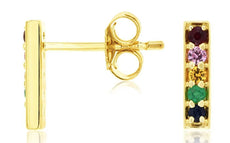 .16CT AAA MULTI COLOR SAPPHIRE 14KT YELLOW GOLD 3D CLASSIC BAR HANGING EARRINGS