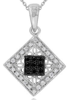 .32CT WHITE & BLACK DIAMOND 14KT WHITE GOLD GEOMETRICAL SQUARE FLOATING PENDANT