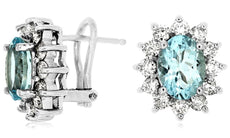 3.36CT DIAMOND & AAA AQUAMARINE 14KT WHITE GOLD 3D OVAL & ROUND CLIP ON EARRINGS