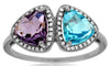 2.51CT DIAMOND & AAA AMETHYST & BLUE TOPAZ 14KT WHITE GOLD DOUBLE TRILLION RING